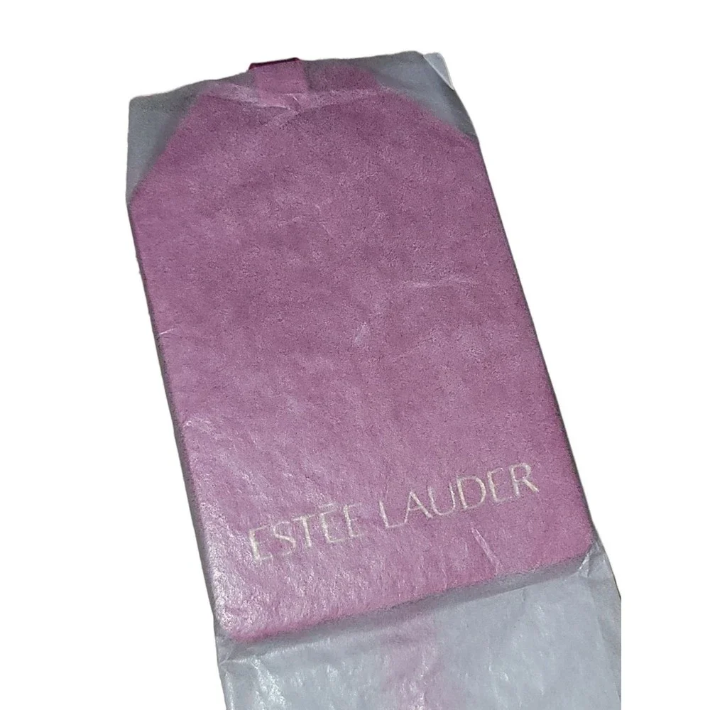 New ESTEE LAUDER Printed Travel Cosmetic Makeup Bag  2 Sided  W/Pink Luggage Tag